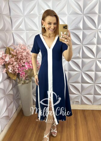 Vestido Dafine Em Moletinho - Azul Marinho - Milla Chic