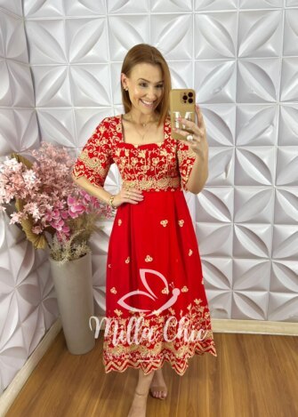 Vestido Daniela em Lesie - Vermelho - Milla Chic