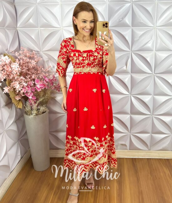Vestido Daniela em Lesie - Vermelho - Milla Chic