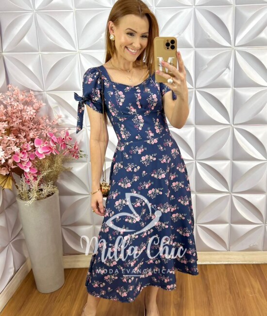 Vestido Donatella Em Crepe Seda - Azul índigo - Milla Chic