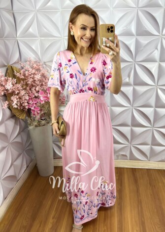 Milla Chic - millachic com br vestido fiorella bordado rosa 4 Vestido Fiorella Bordado - Rosa - Milla Chic