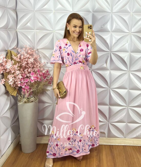 Vestido Fiorella Bordado - Rosa - Milla Chic