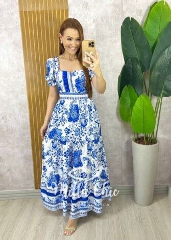 Vestido Grécia em Alfaiataria - Azul Naval - Milla Chic