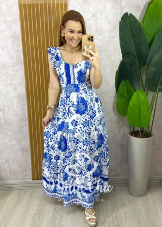 Milla Chic - millachic com br vestido grecia manga babado naval Vestido Grécia Manga Babado - Azul - Milla Chic