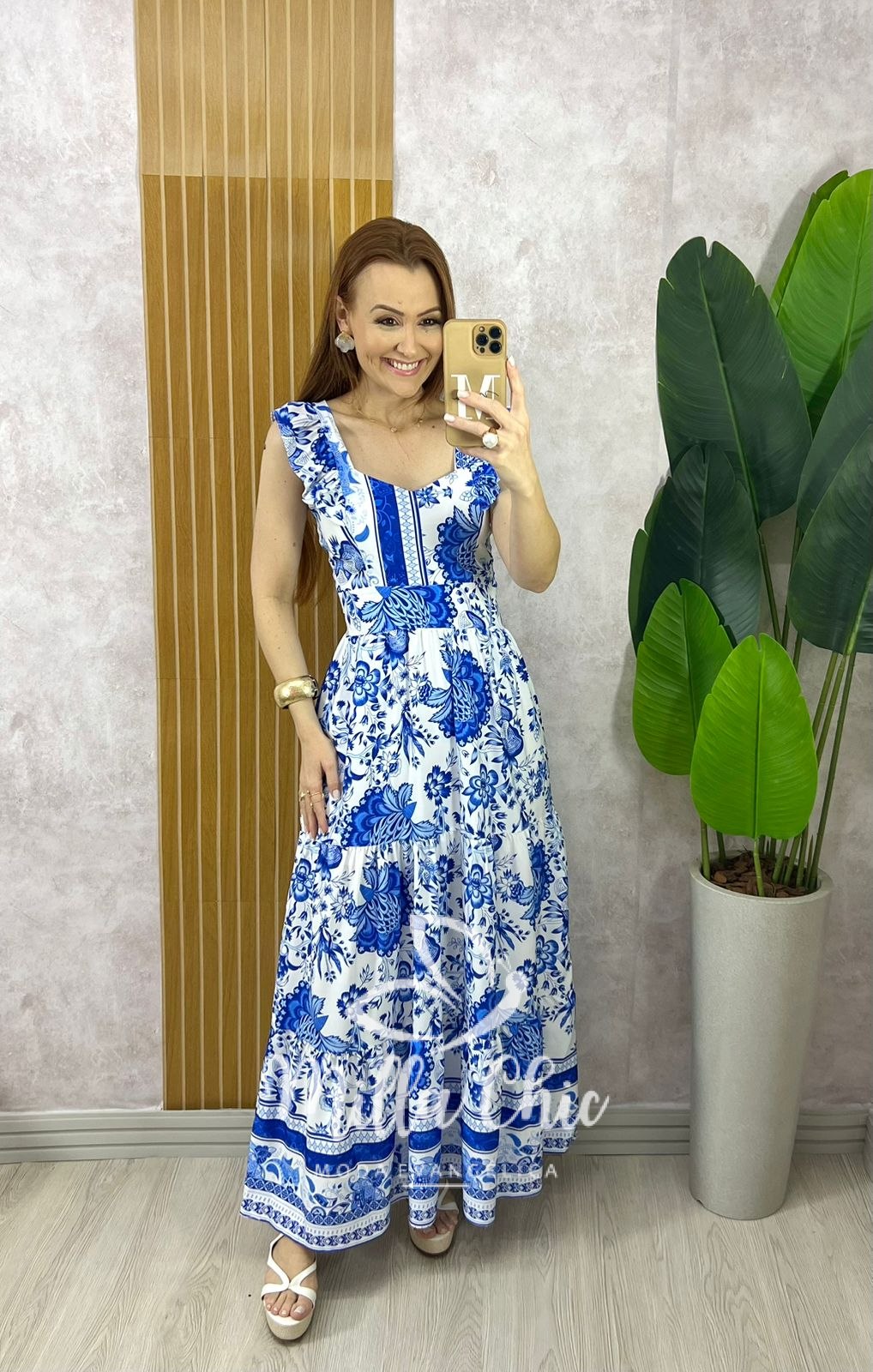 Milla Chic - millachic com br vestido grecia manga babado naval 4 Vestido Grécia Manga Babado - Azul - Milla Chic