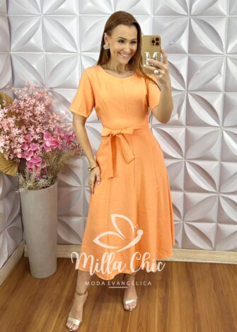 Vestido Helena em Alfaiataria - Pêssego - Milla Chic