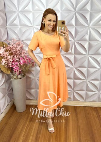 Vestido Helena em Alfaiataria - Pêssego - Milla Chic