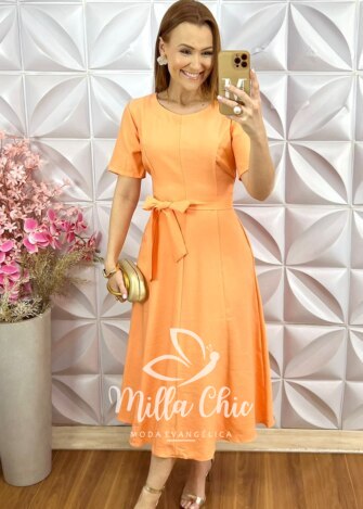 Vestido Helena em Alfaiataria - Pêssego - Milla Chic