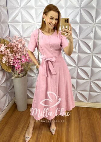 Vestido Helena em Alfaiataria - Rosa Pó - Milla Chic