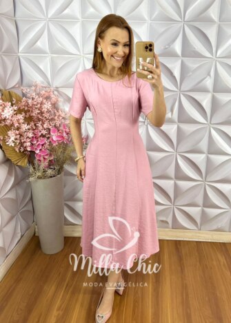 Vestido Helena em Alfaiataria - Rosa Pó - Milla Chic
