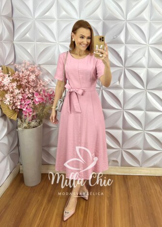 Vestido Helena em Alfaiataria - Rosa Pó - Milla Chic