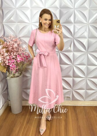 Vestido Helena em Alfaiataria - Rosa Pó - Milla Chic