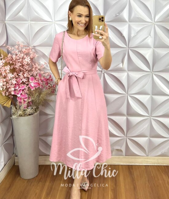 Vestido Helena em Alfaiataria - Rosa Pó - Milla Chic