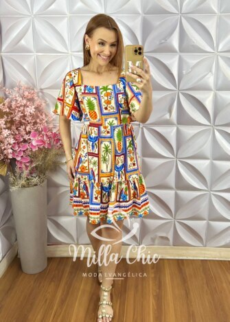 Milla Chic - millachic com br vestido hevelin em viscosarja estampado Vestido Hevelin em Viscosarja - Estampado - Milla Chic