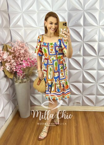 Vestido Hevelin em Viscosarja - Estampado - Milla Chic