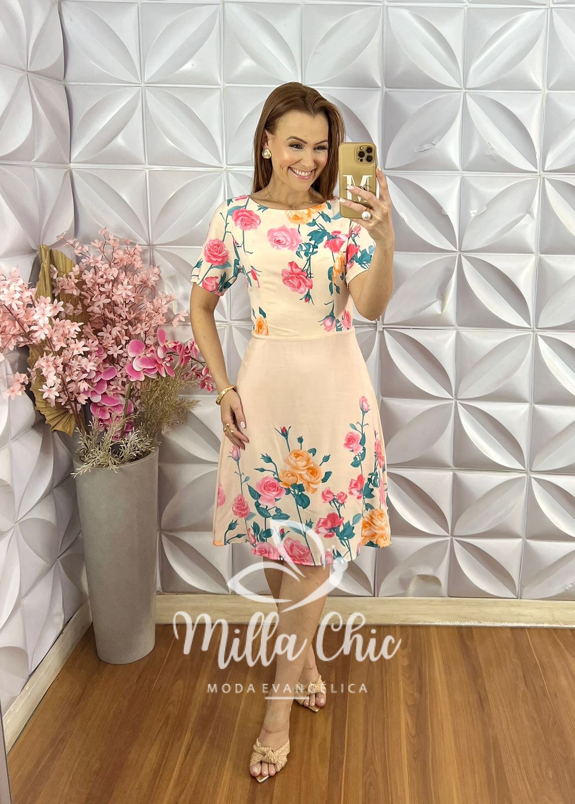 Milla Chic - millachic com br vestido ines em viscose estampa frontal 2 Vestido Inês em Viscose - Estampa Frontal - Salmão - Milla Chic