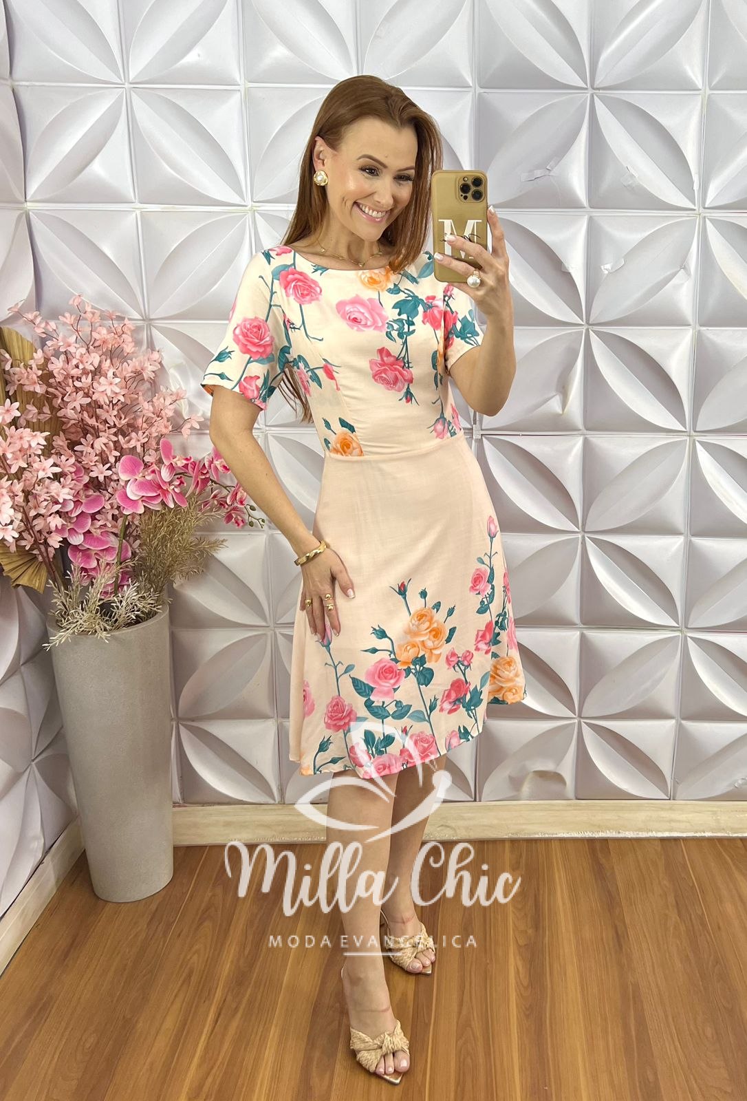 Milla Chic - millachic com br vestido ines em viscose estampa frontal 3 Vestido Inês em Viscose - Estampa Frontal - Salmão - Milla Chic