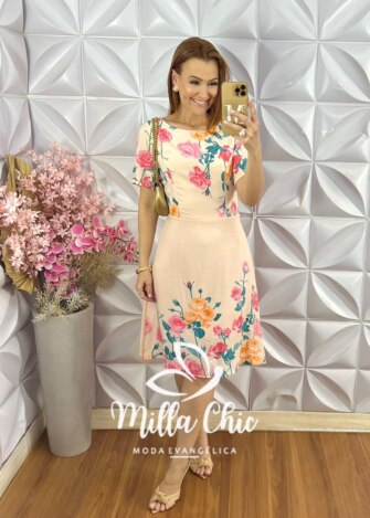 Milla Chic - millachic com br vestido ines em viscose estampa frontal Vestido Inês em Viscose - Estampa Frontal - Salmão - Milla Chic
