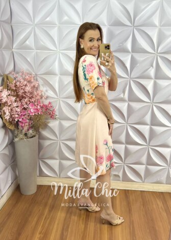Milla Chic - millachic com br vestido ines em viscose estampa frontal 4 Vestido Inês em Viscose - Estampa Frontal - Salmão - Milla Chic