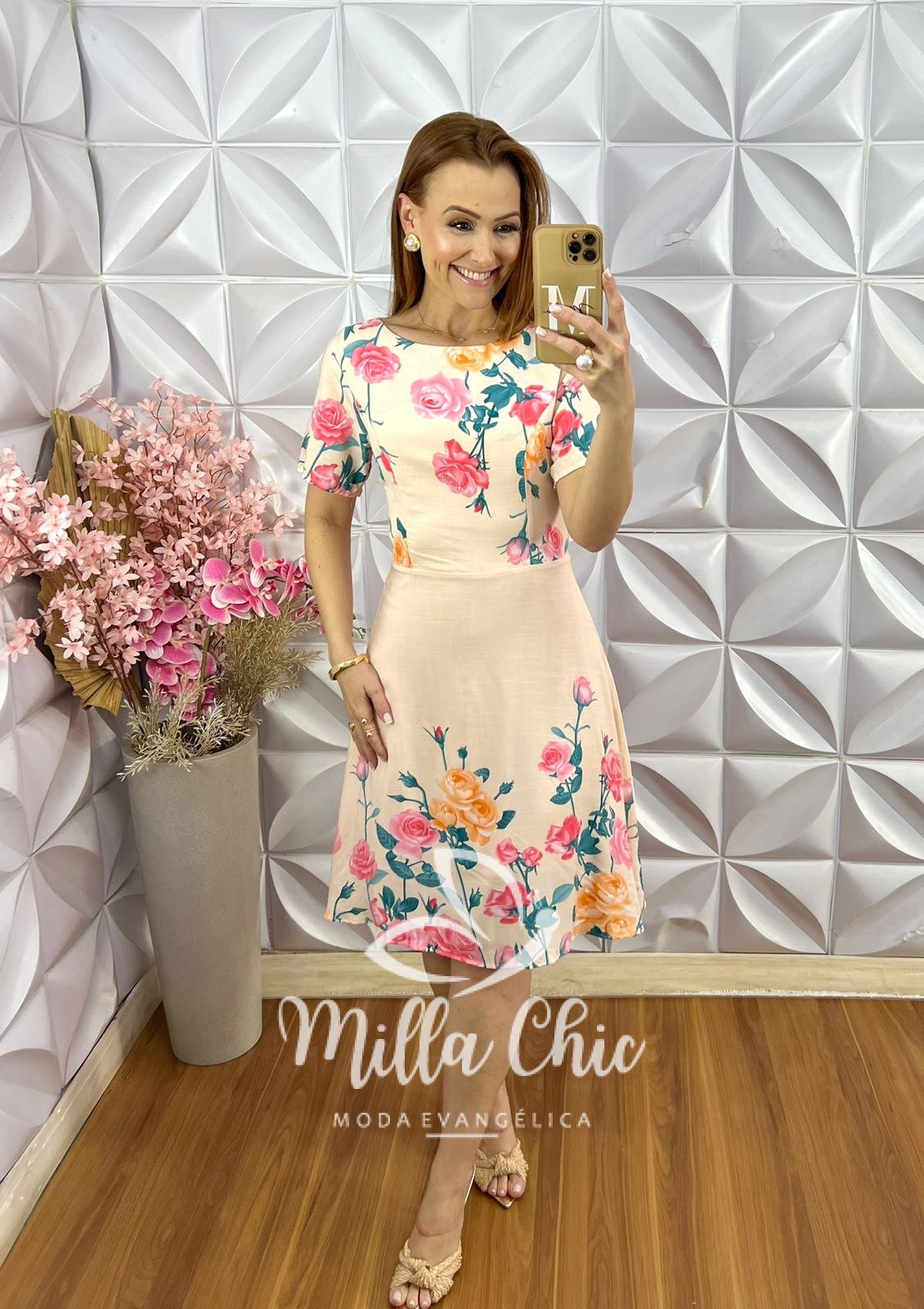 Milla Chic - millachic com br vestido ines em viscose estampa frontal 5 Vestido Inês em Viscose - Estampa Frontal - Salmão - Milla Chic