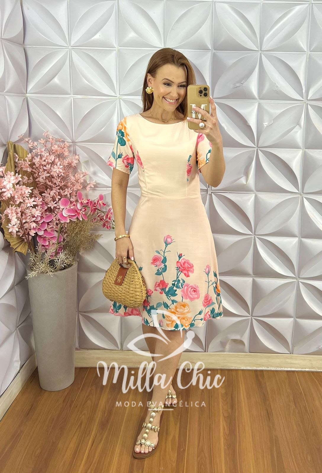Milla Chic - millachic com br vestido ines em viscose estampa lateral salmao 1 Vestido Inês em Viscose - Estampa Lateral - Salmão - Milla Chic