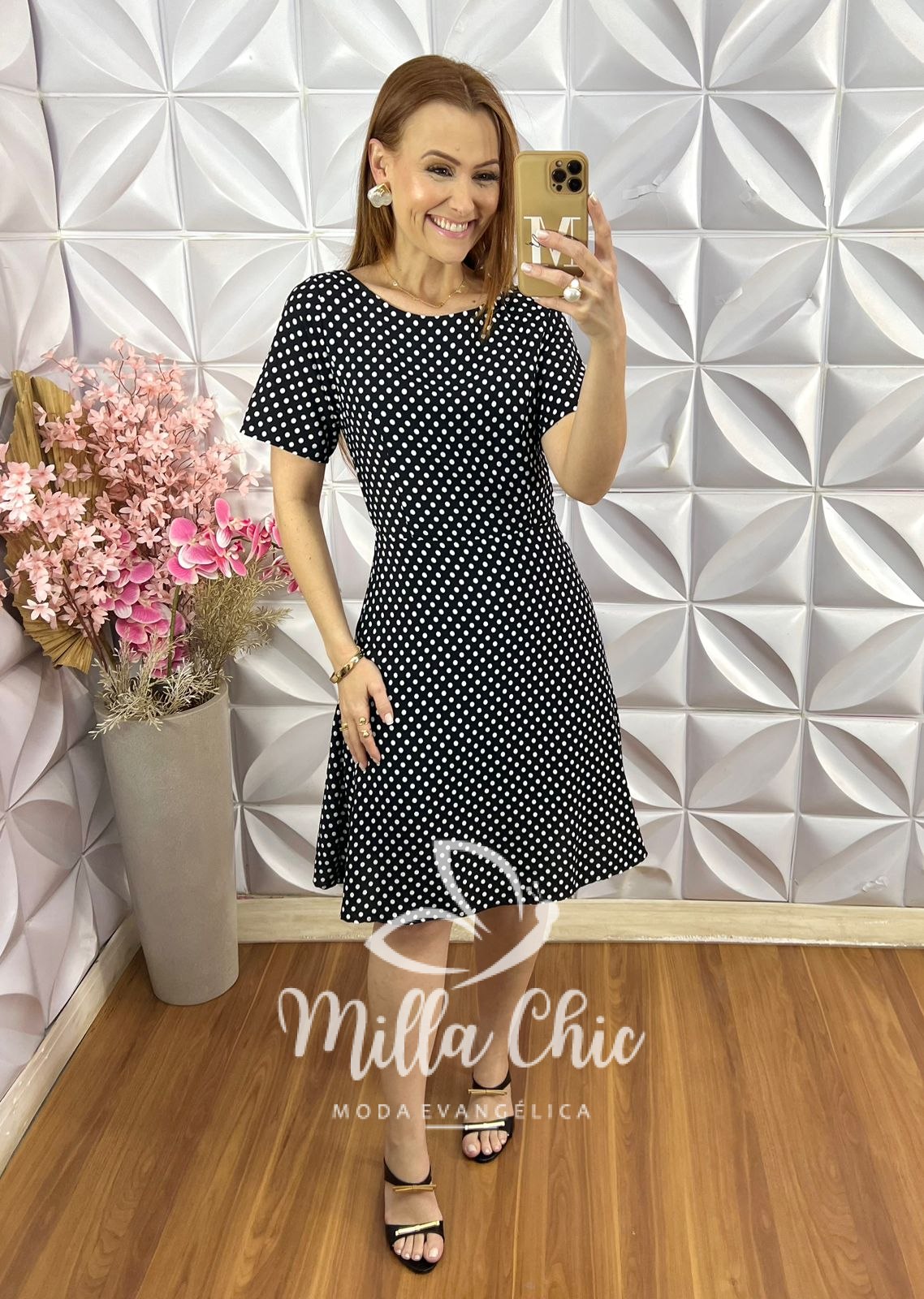 Milla Chic - millachic com br vestido ines em viscose poa preto 1 Vestido Inês em Viscose Póa - Preto - Milla Chic