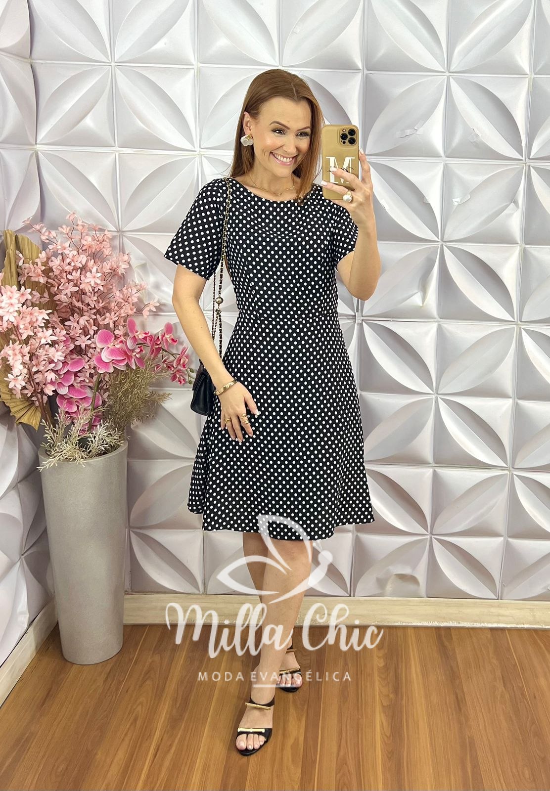 Milla Chic - millachic com br vestido ines em viscose poa preto Vestido Inês em Viscose Póa - Preto - Milla Chic