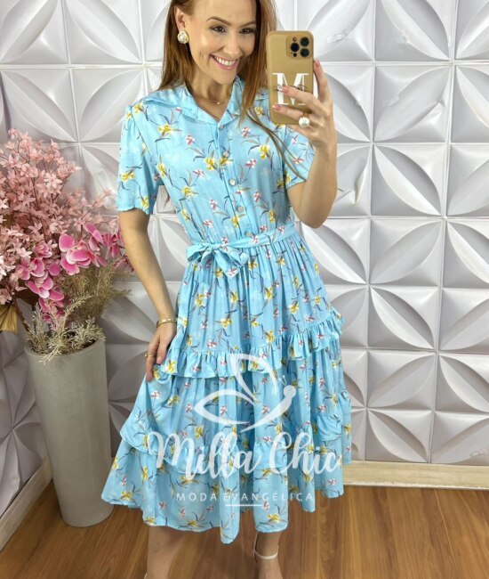 Vestido Janice Em Viscolinho - Azul Céu - Milla Chic