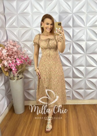 Vestido Judite em Viscolinho Estampado - Amarelo - Milla Chic