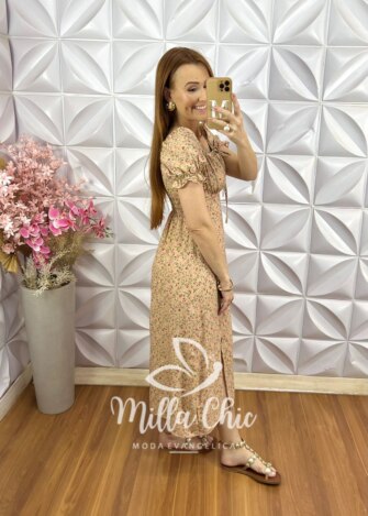 Vestido Judite em Viscolinho Estampado - Amarelo - Milla Chic