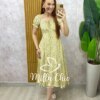Vestido Judite em viscolinho amarelo manteiga estampado - Milla Chic