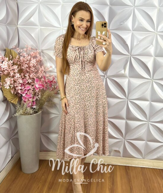 Vestido Judite Estampado - Rosê - Milla Chic