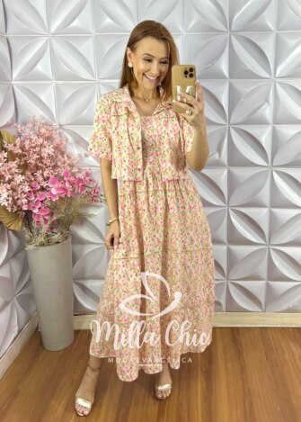 Milla Chic - millachic com br vestido luana em lesie algodao rosa Vestido Luana em Lesie Algodão - Rosa - Milla Chic