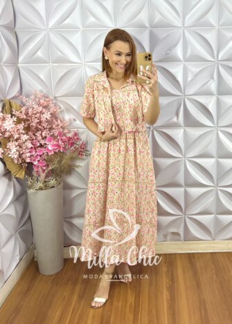 Vestido Luana em Lesie Algodão - Rosa - Milla Chic