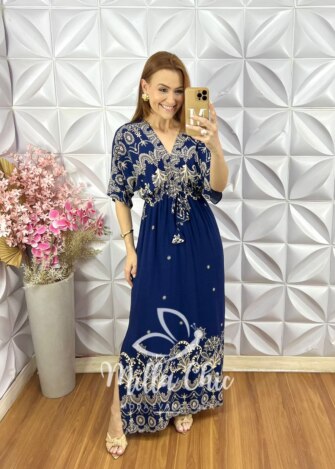 Vestido Manu em Viscolinho - Azul Marinho - Milla Chic