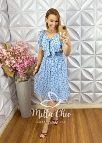 Vestido Maresias Em Póa - Azul - Milla Chic