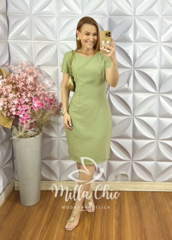Vestido Marina em Alfaiataria Marrant - Pistache - Milla Chic