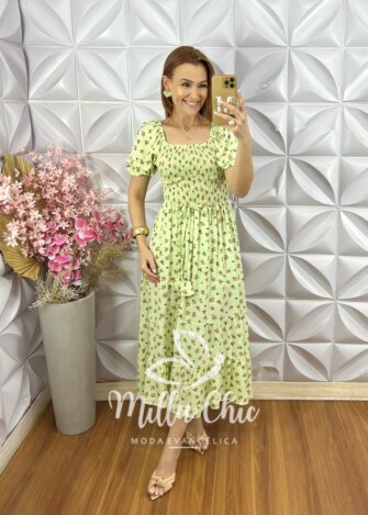 Vestido Melina Manga Princesa - Menta - Milla Chic