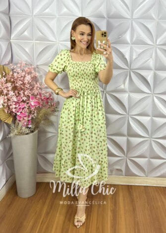 Vestido Melina Manga Princesa - Menta - Milla Chic