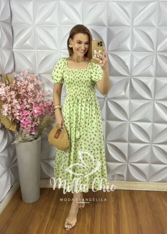 Vestido Melina Manga Princesa - Menta - Milla Chic