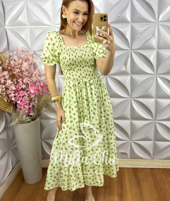 Vestido Melina Manga Princesa - Menta - Milla Chic