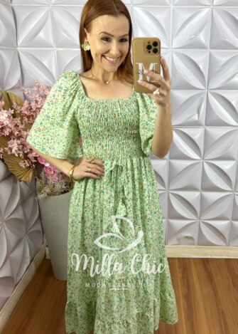 Vestido Melina Em Viscolinho - Verde Hortelã - Milla Chic
