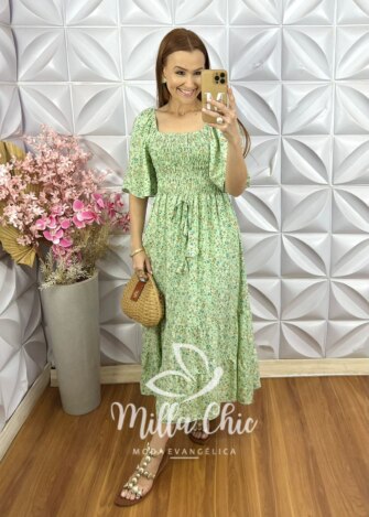 Vestido Melina Em Viscolinho - Verde Hortelã - Milla Chic