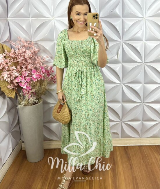 Vestido Melina Em Viscolinho - Verde Hortelã - Milla Chic