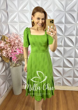 Milla Chic - millachic com br vestido melissa em viscose devore 1 Vestido Melissa em Viscose Devorê - Verde - Milla Chic