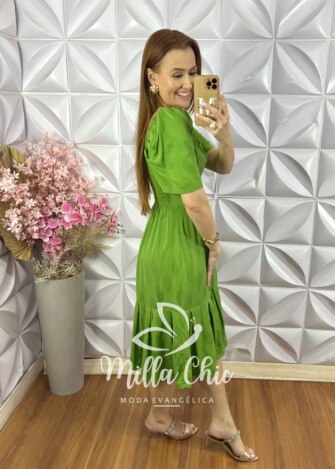 Milla Chic - millachic com br vestido melissa em viscose devore 2 Vestido Melissa em Viscose Devorê - Verde - Milla Chic