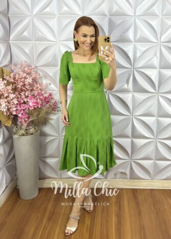 Milla Chic - millachic com br vestido melissa em viscose devore 4 Vestido Melissa em Viscose Devorê - Verde - Milla Chic