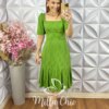 Vestido Melissa em Viscose Devorê - Verde - Milla Chic