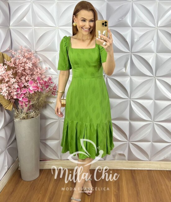 Vestido Melissa em Viscose Devorê - Verde - Milla Chic