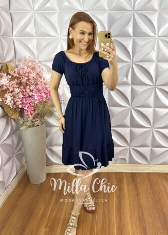 Vestido Mia Comfy em Viscolycra - Azul Marinho - Milla Chic